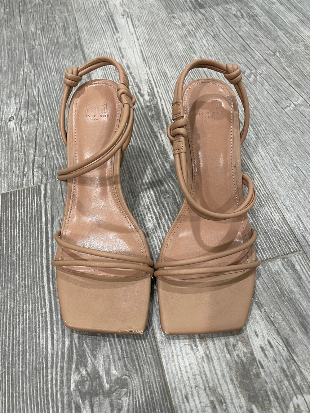 Marc Fisher Beige Strappy Square-Toe Sandals